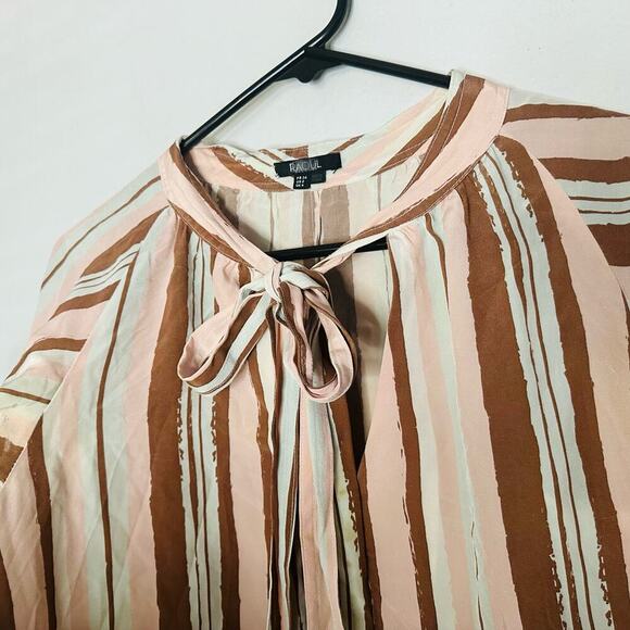 RAOUL Pink Brown Striped Printed 100% Silk Tie Neck Woven Raffaella Blouse Size2 - Picture 9 of 11
